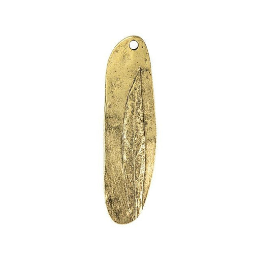 Pendant, Oval with Willow Leaf 44x12mm, Antiqued Gold, by Nunn Design (1 Piece)