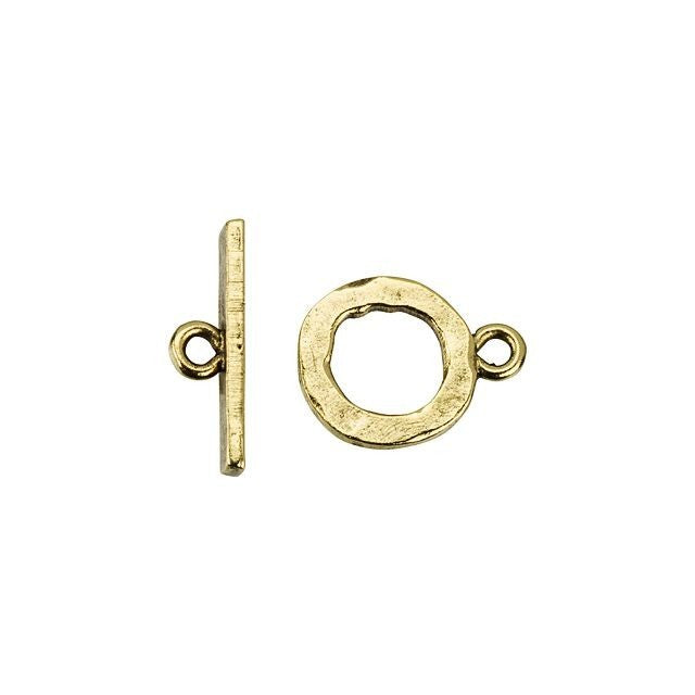 Toggle Clasp, Small Hammered Round 13mm, Antiqued Gold, by Nunn Design (1 Set)