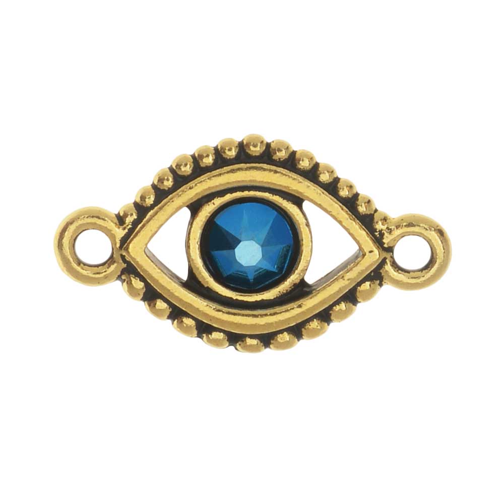 TierraCast Pewter Link, Evil Eye with Austrain Crystal 21mmx12mm, 1 Piece, Antiqued Gold Plated