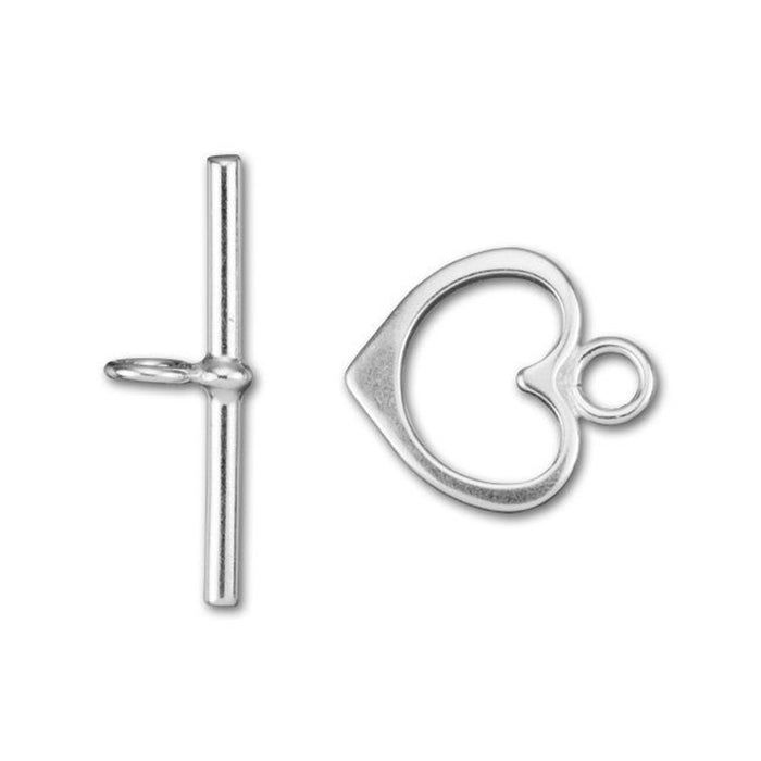 Toggle Clasp, Heart Shaped 14mm, Silver Filled (1 Set)
