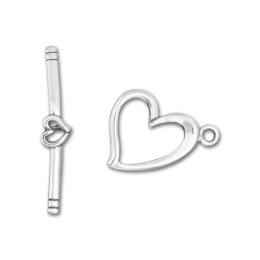 Toggle Clasp, Asymmetrical Heart Shaped 15mm, Sterling Silver (1 Set)