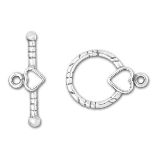 Toggle Clasp, Round with Heart 15mm, Sterling Silver (1 Set)