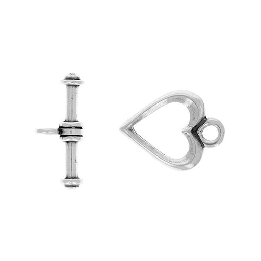 Toggle Clasp, Heart Shaped 12mm, Sterling Silver (1 Set)