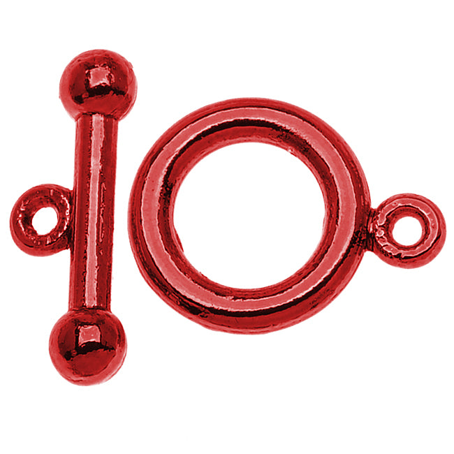 Bright Red Color Pewter  - Toggle Clasps 6mm (4 Sets)