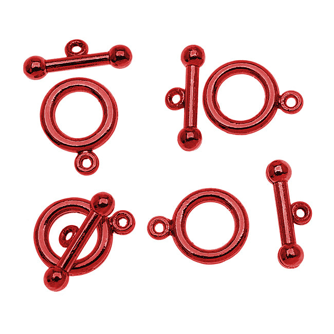 Bright Red Color Pewter  - Toggle Clasps 6mm (4 Sets)