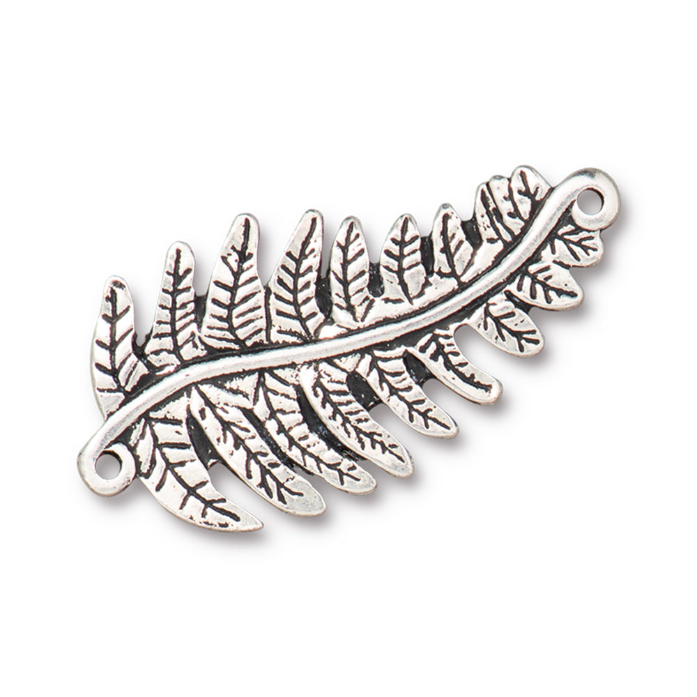 Connector Link, Fern Focal 40mm, Antiqued Silver Plated, by TierraCast (1 Piece)