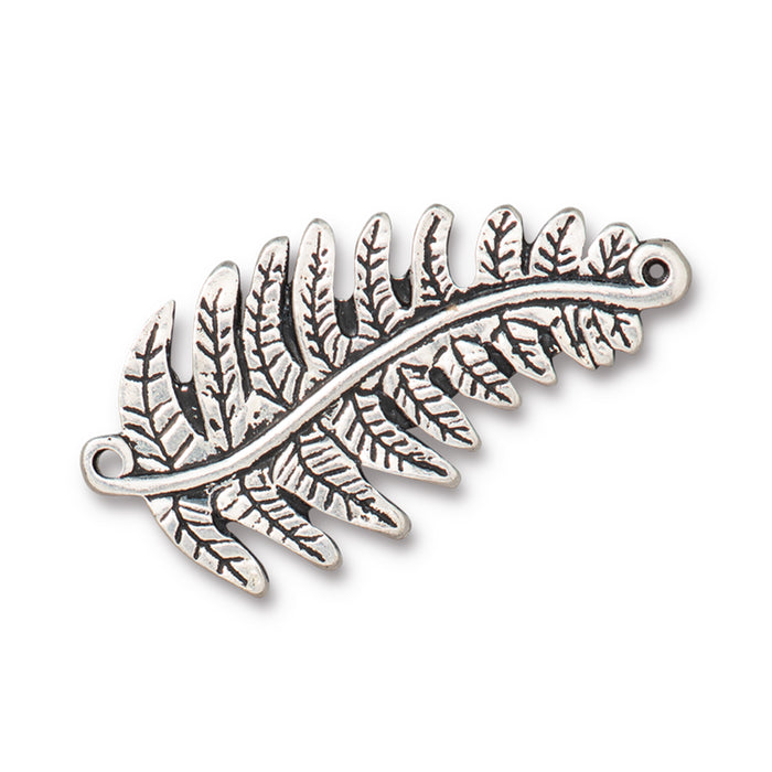 Connector Link, Fern Focal 40mm, Antiqued Silver Plated, by TierraCast (1 Piece)