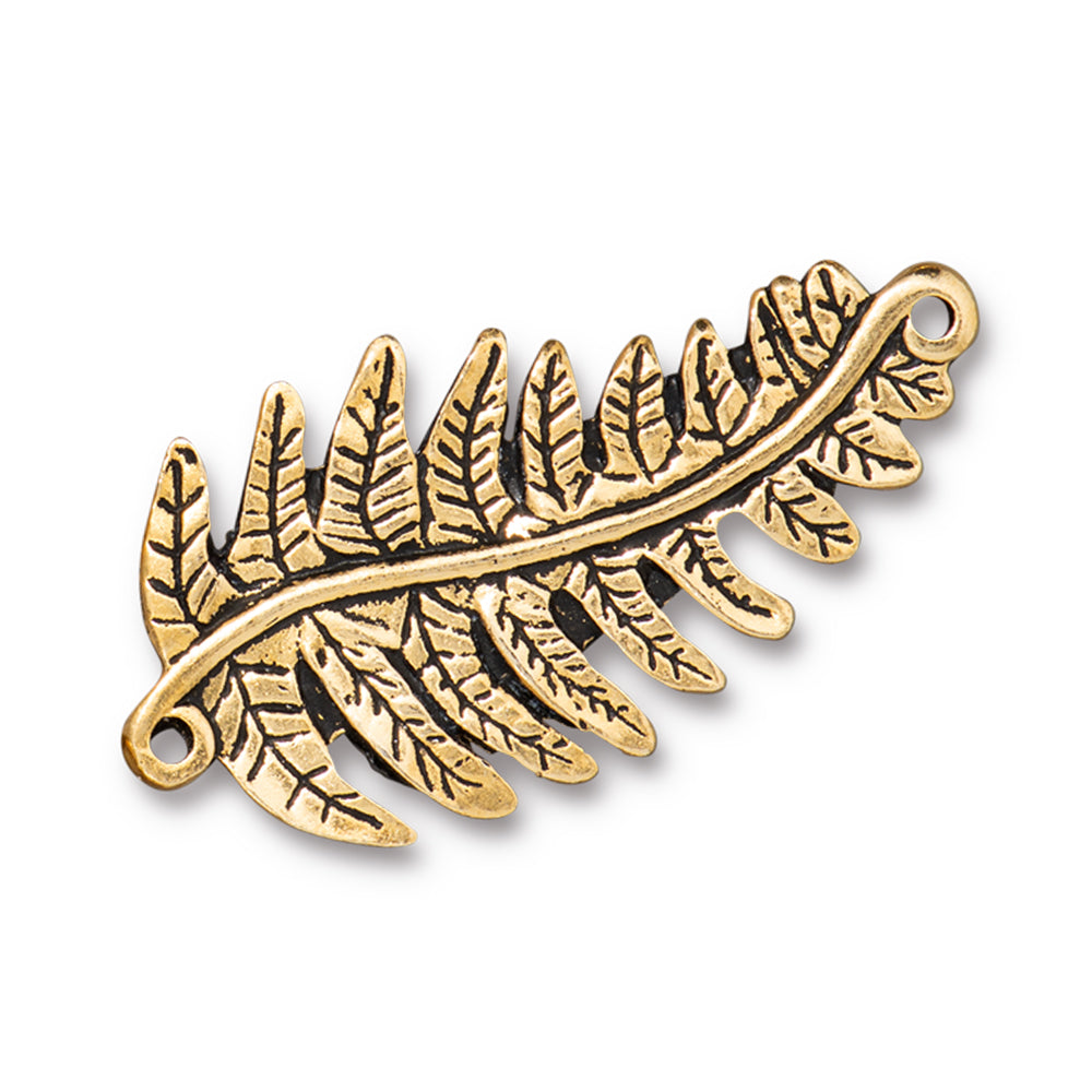 Connector Link, Fern Focal 40mm, Antiqued Gold Plated, by TierraCast (1 Piece)