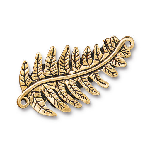 Connector Link, Fern Focal 40mm, Antiqued Gold Plated, by TierraCast (1 Piece)