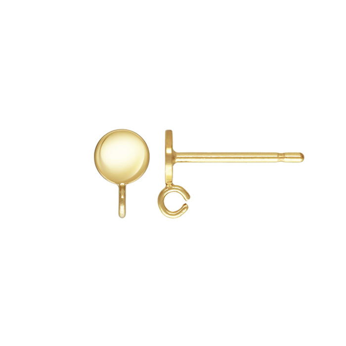 Earring Posts, 4mm Round Disc with Ring, 14k Gold-Filled (1 Pair)