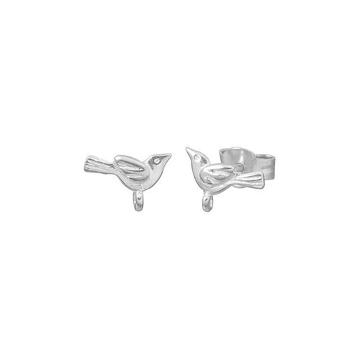 Earring Posts, Bird Design with Ring 5.5x8.5mm, Sterling Silver (1 Pair)