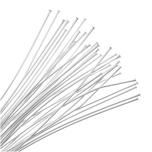 Head Pins, 2 Inches Long and 24 Gauge Thick, Silver Plated (50 Pieces)