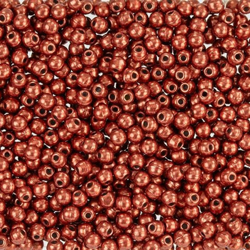 Czech Glass, Half-Drilled Round Finial Beads 2mm, Saturated Metallic Cherry Tomato (2.5" Tube)