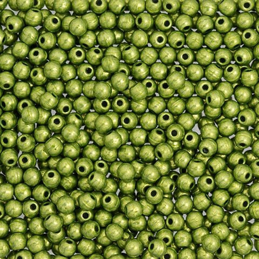 Czech Glass, Half-Drilled Round Finial Beads 2mm, Saturated Metallic Lime Punch (2.5" Tube)