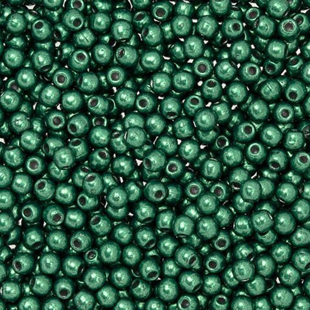 Czech Glass, Half-Drilled Round Finial Beads 2mm, Saturated Metallic Martini Olive (2.5" Tube)