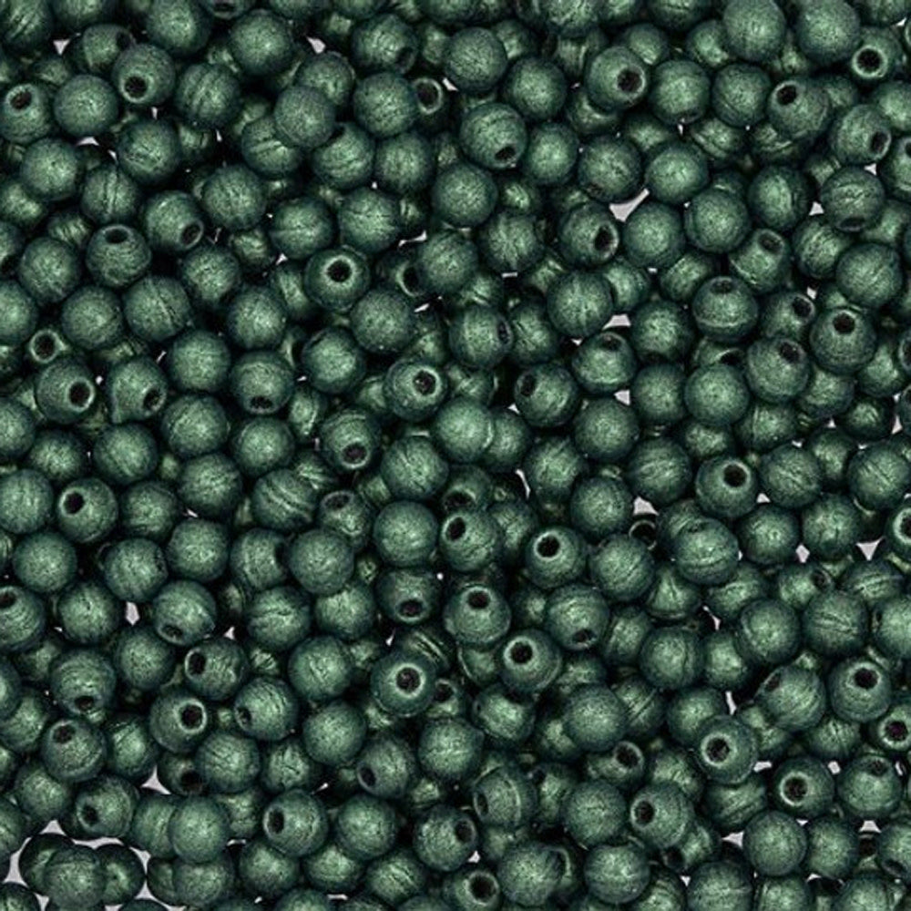 Czech Glass, Half-Drilled Round Finial Beads 2mm, Metallic Suede Light Green (2.5" Tube)