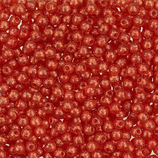 Czech Glass, Half-Drilled Round Finial Beads 2mm, Ruby Antique Shimmer (2.5" Tube)