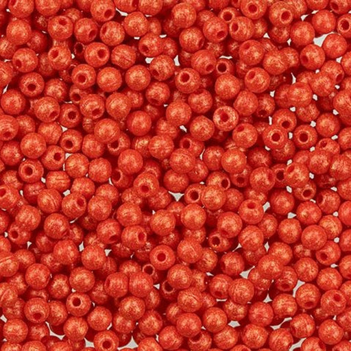 Czech Glass, Half-Drilled Round Finial Beads 2mm, Red Antique Shimmer (2.5" Tube)