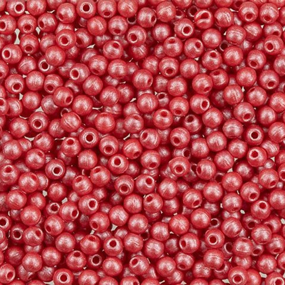 Czech Glass, Half-Drilled Round Finial Beads 2mm, Metal Luster Opaque Red (2.5" Tube)