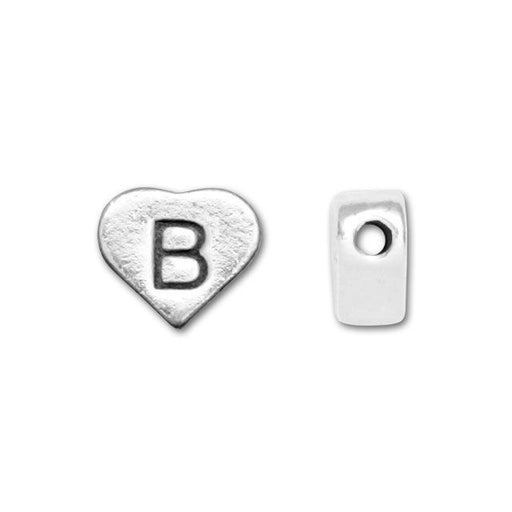 Alphabet Bead, Heart Letter "B" 7x6mm, Sterling Silver (1 Piece)