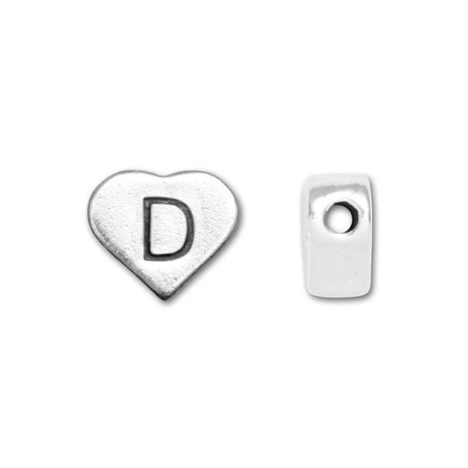 Alphabet Bead, Heart Letter "D" 7x6mm, Sterling Silver (1 Piece)