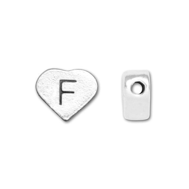 Alphabet Bead, Heart Letter "F" 7x6mm, Sterling Silver (1 Piece)