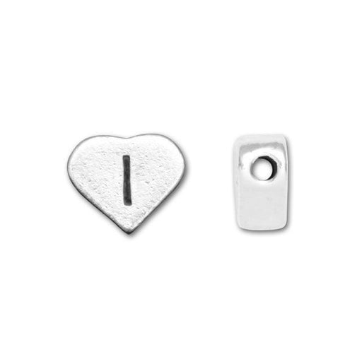 Alphabet Bead, Heart Letter "I" 7x6mm, Sterling Silver (1 Piece)