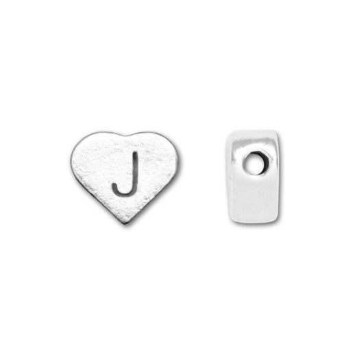 Alphabet Bead, Heart Letter "J" 7x6mm, Sterling Silver (1 Piece)
