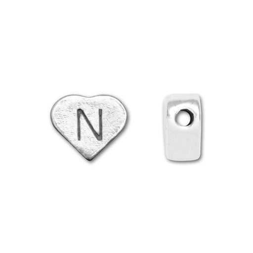 Alphabet Bead, Heart Letter "N" 7x6mm, Sterling Silver (1 Piece)