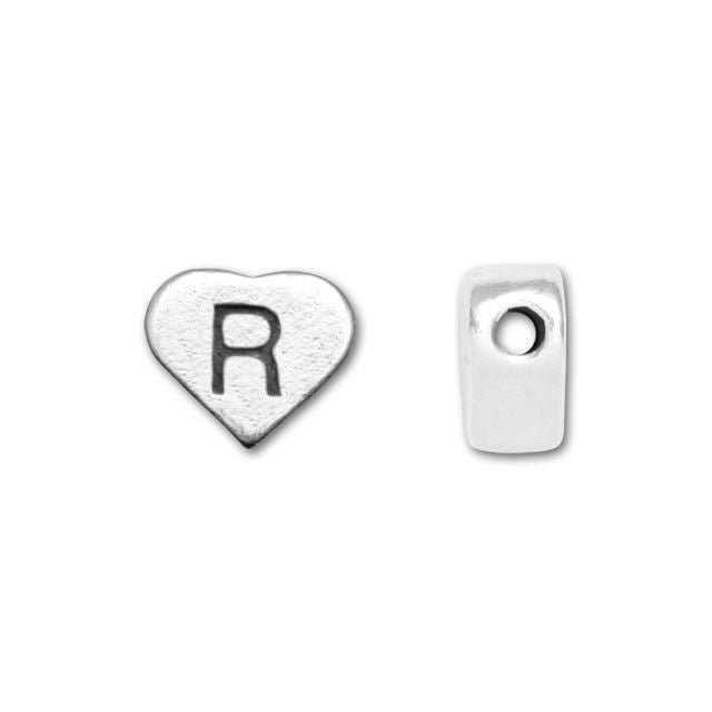 Alphabet Bead, Heart Letter "R" 7x6mm, Sterling Silver (1 Piece)