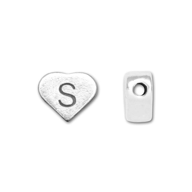 Alphabet Bead, Heart Letter "S" 7x6mm, Sterling Silver (1 Piece)