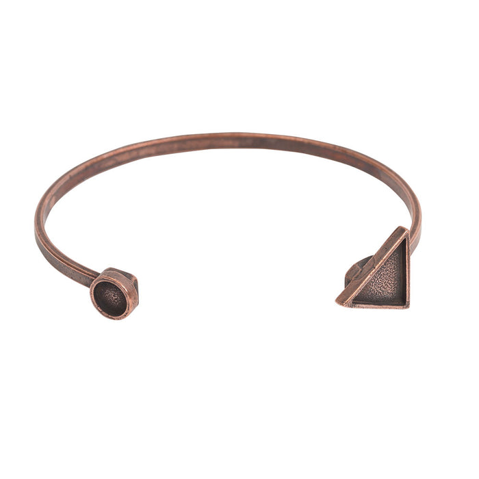 Nunn Design Cuff Bracelet, Triangle Bezel 15mm/Circle Bezel 8mm, 1 Bracelet, Antiqued Copper