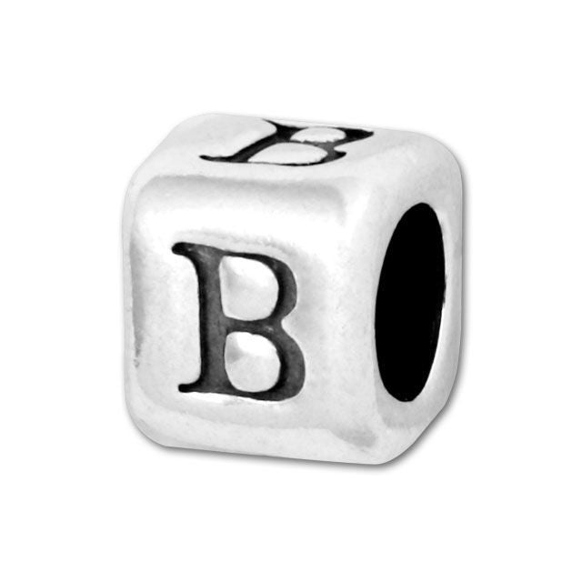 Alphabet Bead, Rounded Cube Letter "B" 5.8mm, Sterling Silver (1 Piece)
