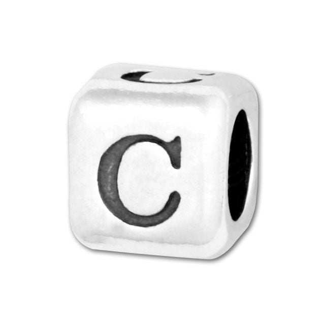 Alphabet Bead, Rounded Cube Letter "C" 5.8mm, Sterling Silver (1 Piece)