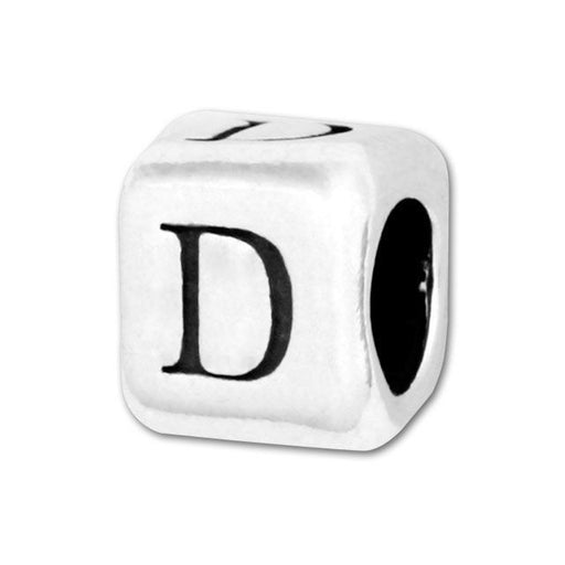 Alphabet Bead, Rounded Cube Letter "D" 5.8mm, Sterling Silver (1 Piece)