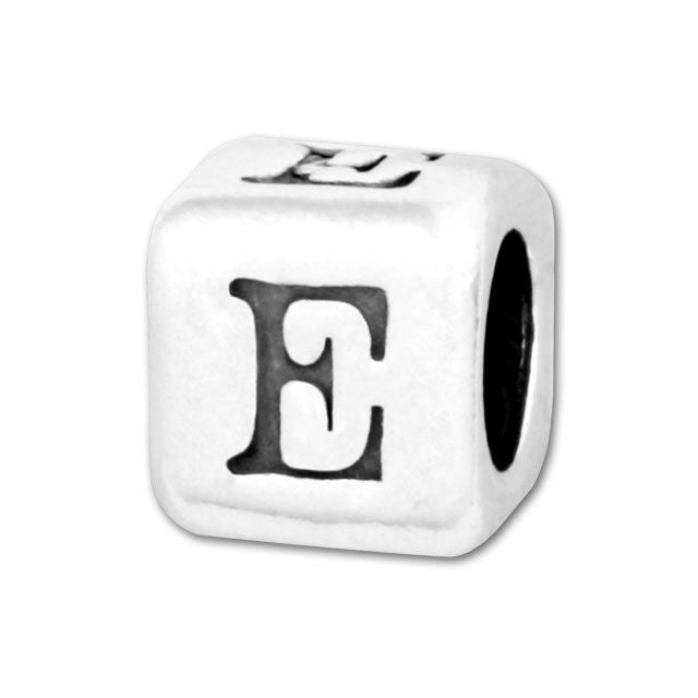 Alphabet Bead, Rounded Cube Letter "E" 5.8mm, Sterling Silver (1 Piece)