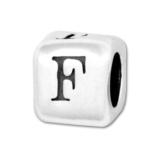 Alphabet Bead, Rounded Cube Letter "F" 5.8mm, Sterling Silver (1 Piece)