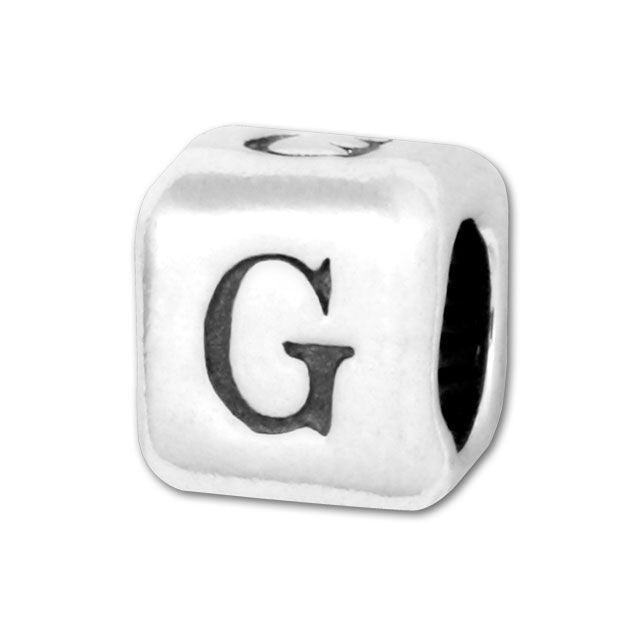 Alphabet Bead, Rounded Cube Letter "G" 5.8mm, Sterling Silver (1 Piece)