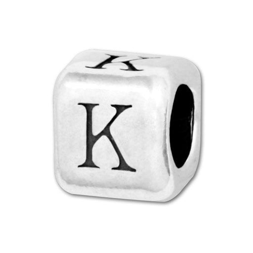 Alphabet Bead, Rounded Cube Letter "K" 5.8mm, Sterling Silver (1 Piece)