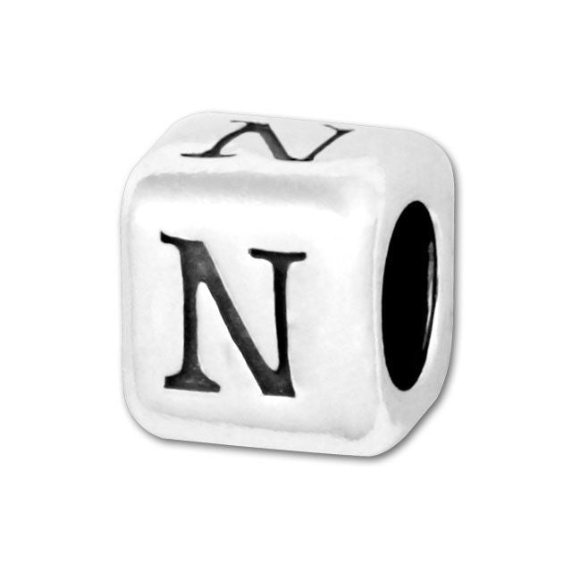 Alphabet Bead, Rounded Cube Letter "N" 5.8mm, Sterling Silver (1 Piece)