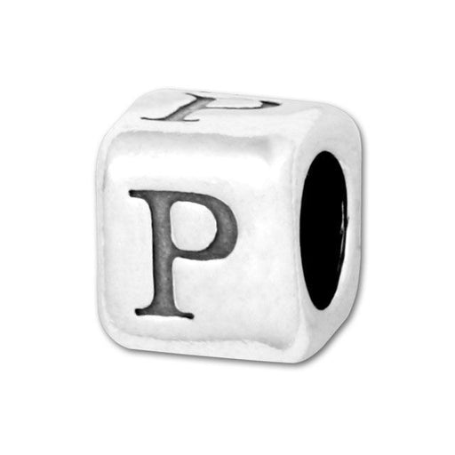 Alphabet Bead, Rounded Cube Letter "P" 5.8mm, Sterling Silver (1 Piece)