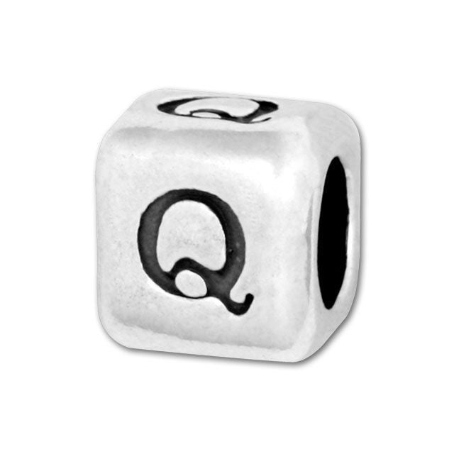 Alphabet Bead, Rounded Cube Letter "Q" 5.8mm, Sterling Silver (1 Piece)
