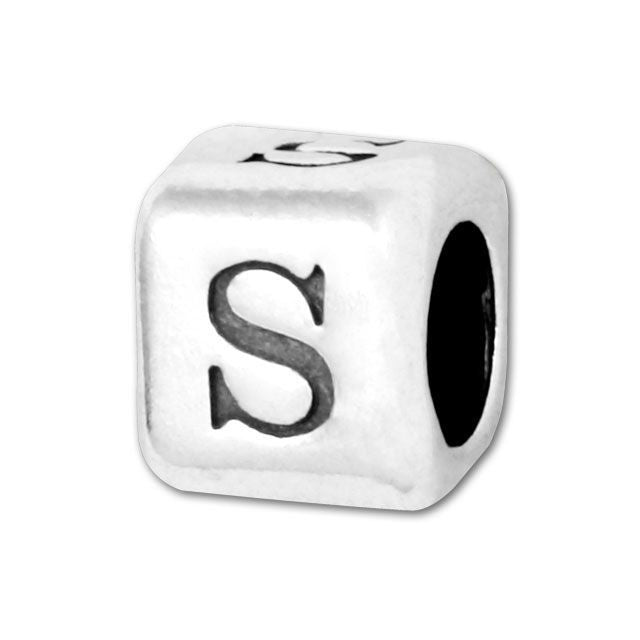Alphabet Bead, Rounded Cube Letter "S" 5.8mm, Sterling Silver (1 Piece)