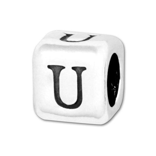 Alphabet Bead, Rounded Cube Letter "U" 5.8mm, Sterling Silver (1 Piece)