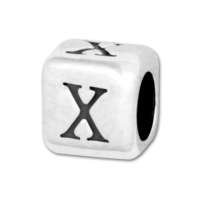Alphabet Bead, Rounded Cube Letter "X" 5.8mm, Sterling Silver (1 Piece)