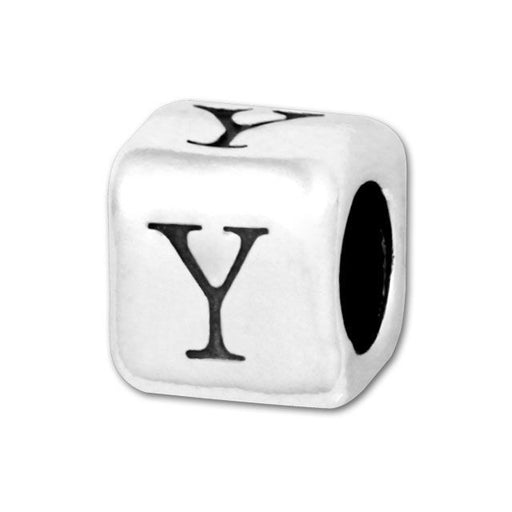 Alphabet Bead, Rounded Cube Letter "Y" 5.8mm, Sterling Silver (1 Piece)