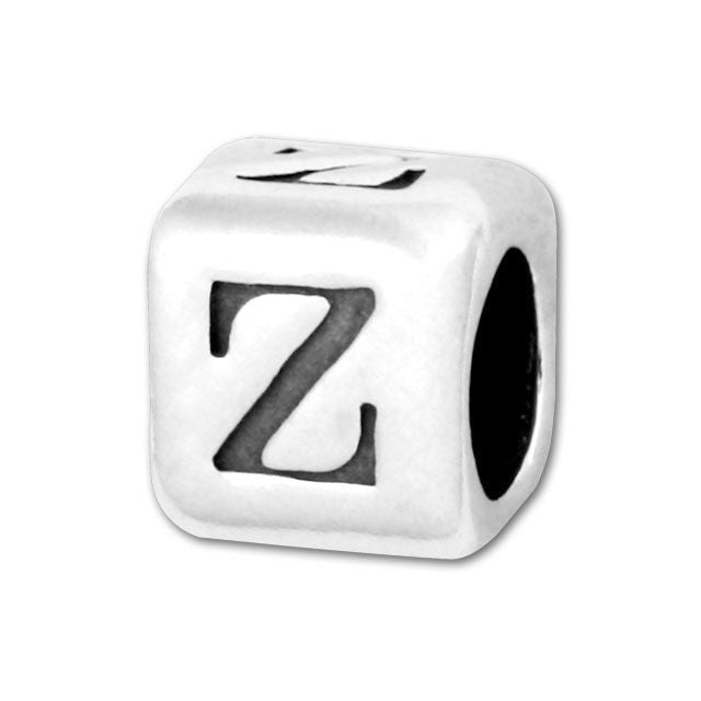 Alphabet Bead, Rounded Cube Letter "Z" 5.8mm, Sterling Silver (1 Piece)