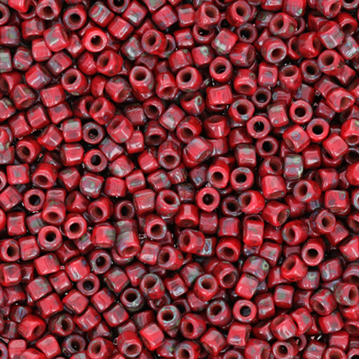 Czech Glass Matubo, 10/0 Seed Bead, Opaque Red Picasso (2.5 Inch Tube)