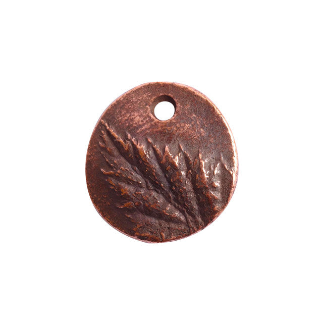 Charm, Small Circle with Berry Leaf 12.5mm, Antiqued Copper, by Nunn Design (1 Piece)