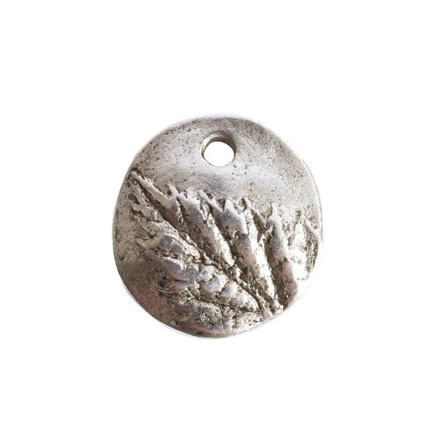 Charm, Small Circle with Berry Leaf 12.5mm, Antiqued Silver, by Nunn Design (1 Piece)